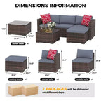 Juego de muebles de patio LinTimes con estructura de acero, mimbre PE, cojines y mesa de cristal para espacio al aire libre, fácil montaje
