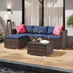 Juego de muebles de patio LinTimes con estructura de acero, mimbre PE, cojines y mesa de cristal para espacio al aire libre, fácil montaje