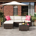 Juego de muebles de patio LinTimes con estructura de acero, mimbre PE, cojines y mesa de cristal para espacio al aire libre, fácil montaje