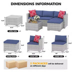 Juego de muebles de patio LinTimes con estructura de acero, mimbre PE, cojines y mesa de cristal para espacio al aire libre, fácil montaje
