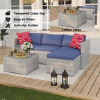 Juego de muebles de patio LinTimes con estructura de acero, mimbre PE, cojines y mesa de cristal para espacio al aire libre, fácil montaje