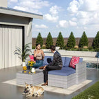 Juego de muebles de patio LinTimes con estructura de acero, mimbre PE, cojines y mesa de cristal para espacio al aire libre, fácil montaje