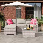 Juego de muebles de patio LinTimes con estructura de acero, mimbre PE, cojines y mesa de cristal para espacio al aire libre, fácil montaje