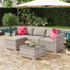 Juego de muebles de patio LinTimes con estructura de acero, mimbre PE, cojines y mesa de cristal para espacio al aire libre, fácil montaje