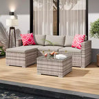 Juego de muebles de patio LinTimes con estructura de acero, mimbre PE, cojines y mesa de cristal para espacio al aire libre, fácil montaje
