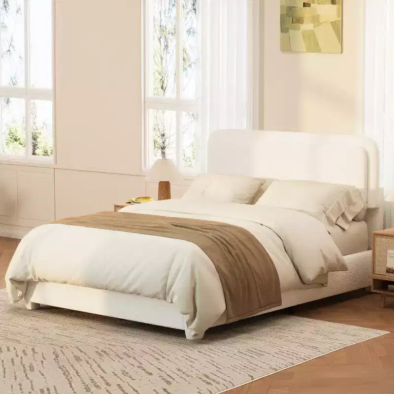Cama Plataforma Tapizada GDFStudio Cloudmere Moden Boucle con Cabecero Curvo Ajustable