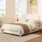 Cama Plataforma Tapizada GDFStudio Cloudmere Moden Boucle con Cabecero Curvo Ajustable