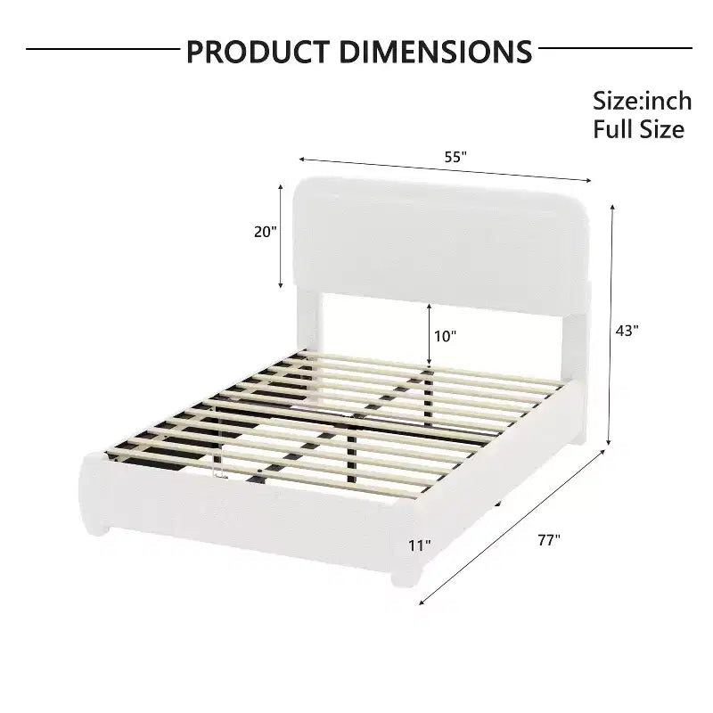 Cama Plataforma Tapizada GDFStudio Cloudmere Moden Boucle con Cabecero Curvo Ajustable