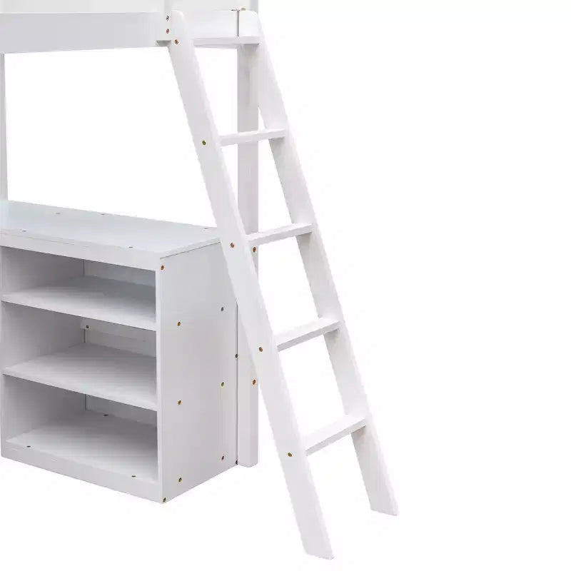 Cama alta moderna individual Luxystar con escritorio integrado y estantes de almacenamiento,
