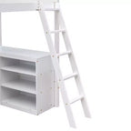 Cama alta moderna individual Luxystar con escritorio integrado y estantes de almacenamiento,