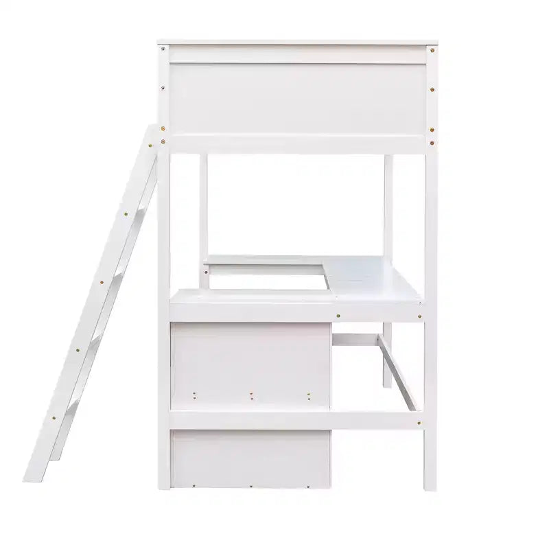 Cama alta moderna individual Luxystar con escritorio integrado y estantes de almacenamiento,
