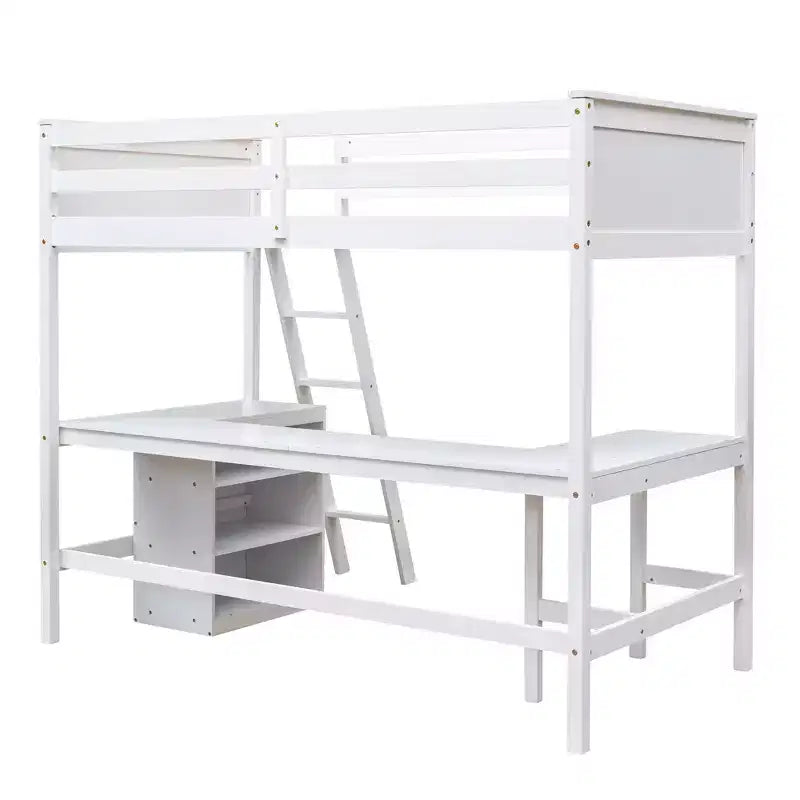 Cama alta moderna individual Luxystar con escritorio integrado y estantes de almacenamiento,