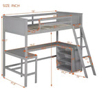 Cama alta moderna individual Luxystar con escritorio integrado y estantes de almacenamiento,