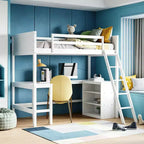 Cama alta moderna individual Luxystar con escritorio integrado y estantes de almacenamiento,