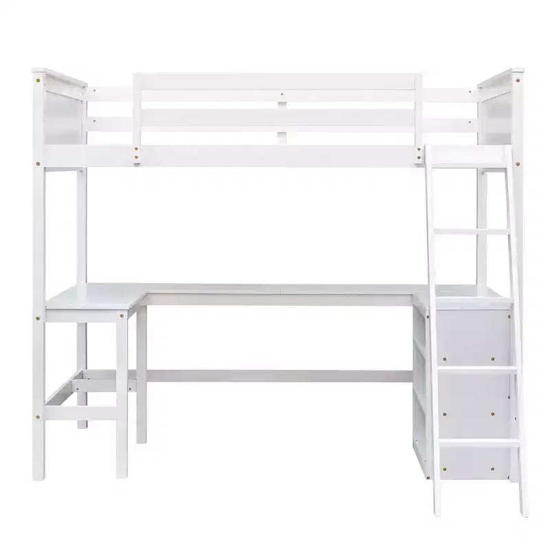 Cama alta moderna individual Luxystar con escritorio integrado y estantes de almacenamiento,