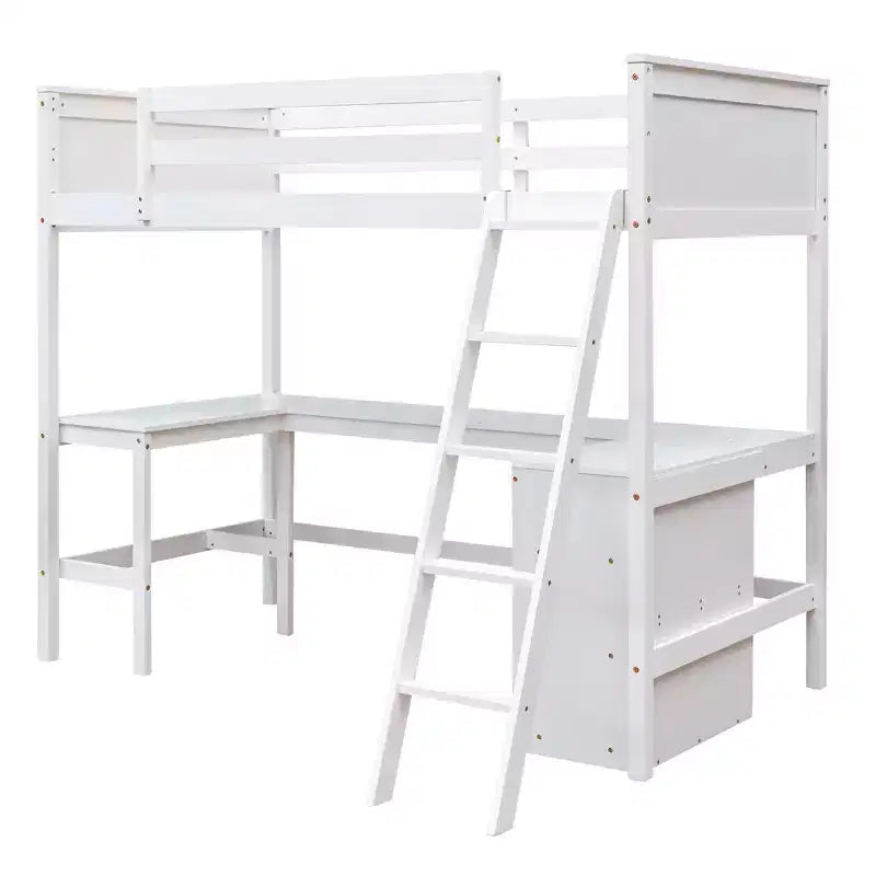 Cama alta moderna individual Luxystar con escritorio integrado y estantes de almacenamiento,