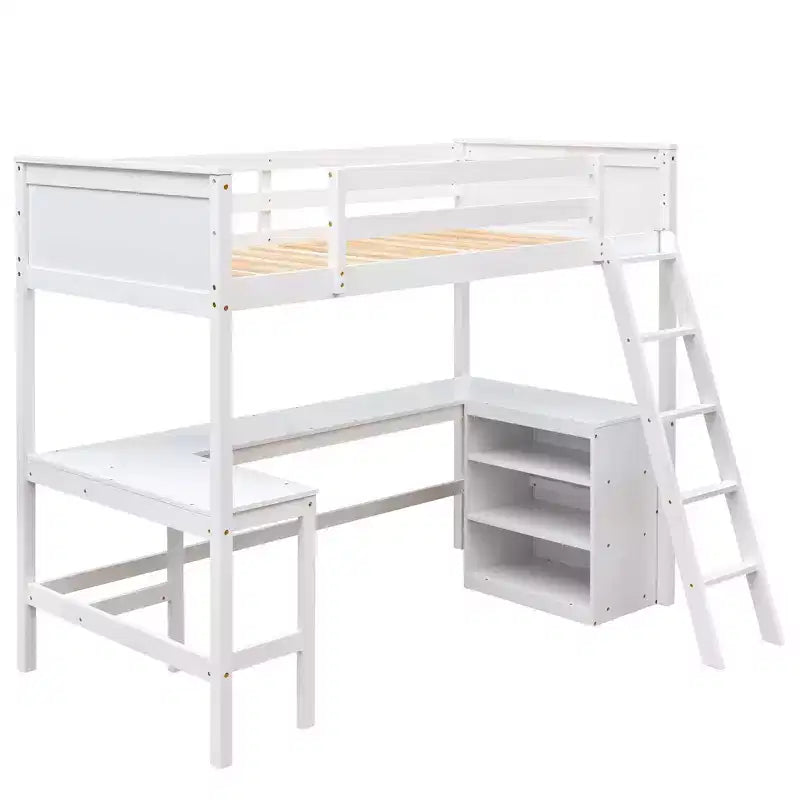 Cama alta moderna individual Luxystar con escritorio integrado y estantes de almacenamiento,