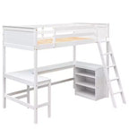 Cama alta moderna individual Luxystar con escritorio integrado y estantes de almacenamiento,