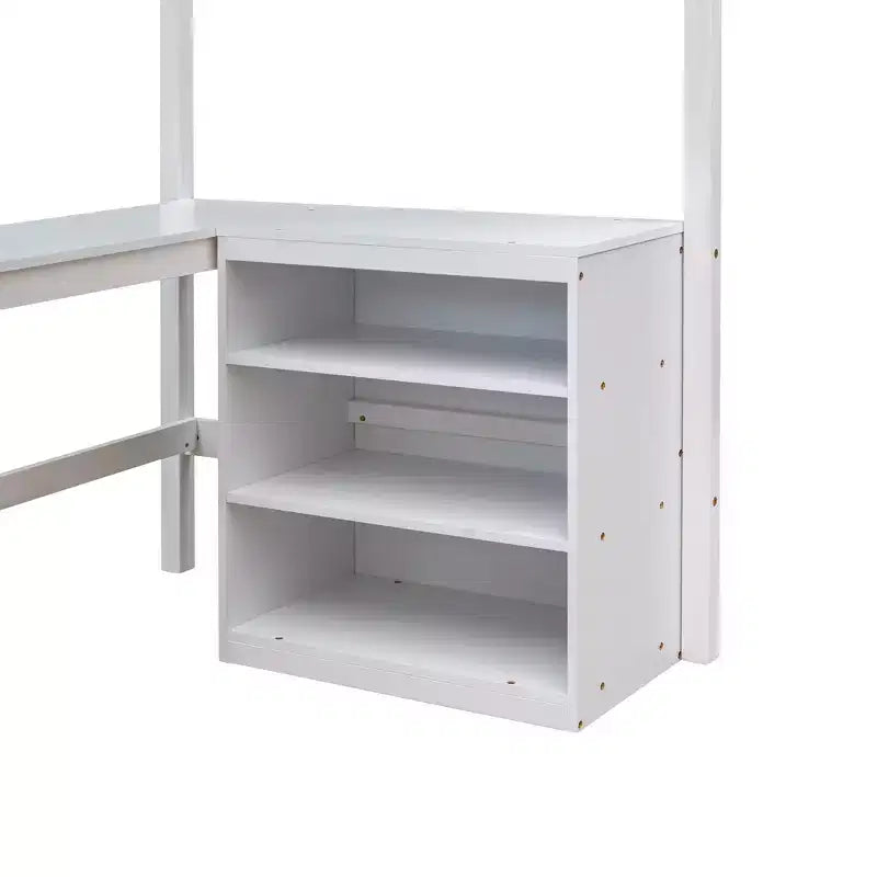 Cama alta moderna individual Luxystar con escritorio integrado y estantes de almacenamiento,