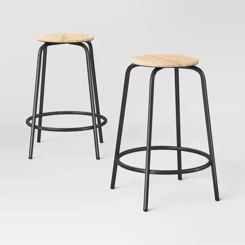 Set of 2 24" Wood and Metal Base Backless Counter Height Barstool Stool with Footrest Natural - Room Essentials™