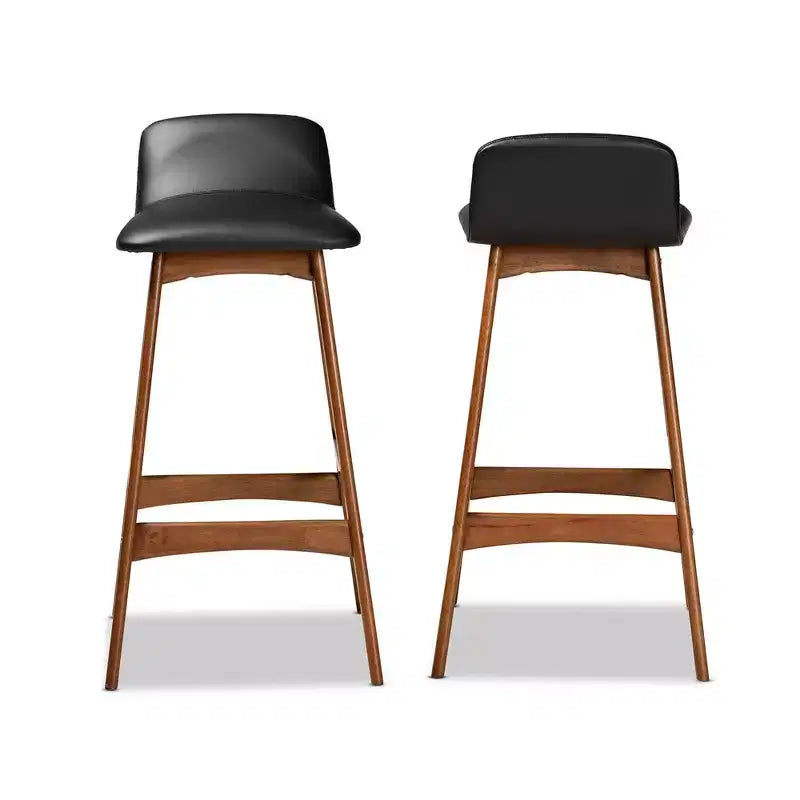 Baxton Studio 2 taburetes Darrin de piel sintética y madera negro/nogal/marrón: Asiento ovalado tapizado, altura fija de 76,2 cm