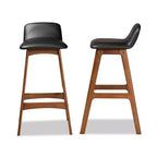Baxton Studio 2 taburetes Darrin de piel sintética y madera negro/nogal/marrón: Asiento ovalado tapizado, altura fija de 76,2 cm