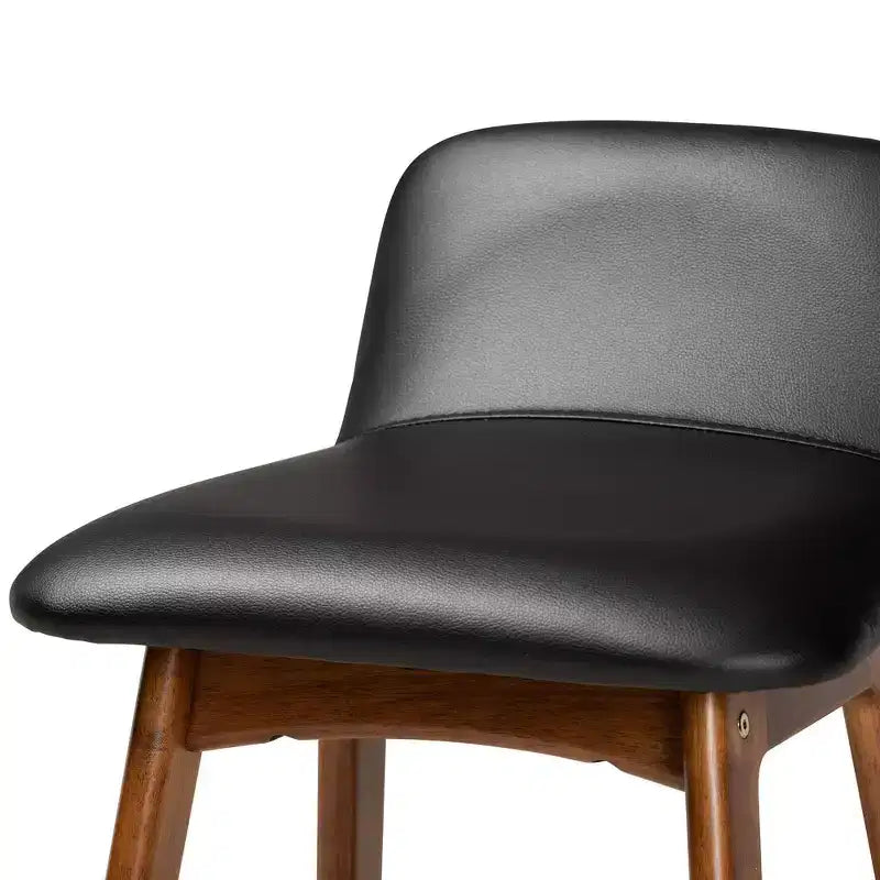 Baxton Studio 2 taburetes Darrin de piel sintética y madera negro/nogal/marrón: Asiento ovalado tapizado, altura fija de 76,2 cm