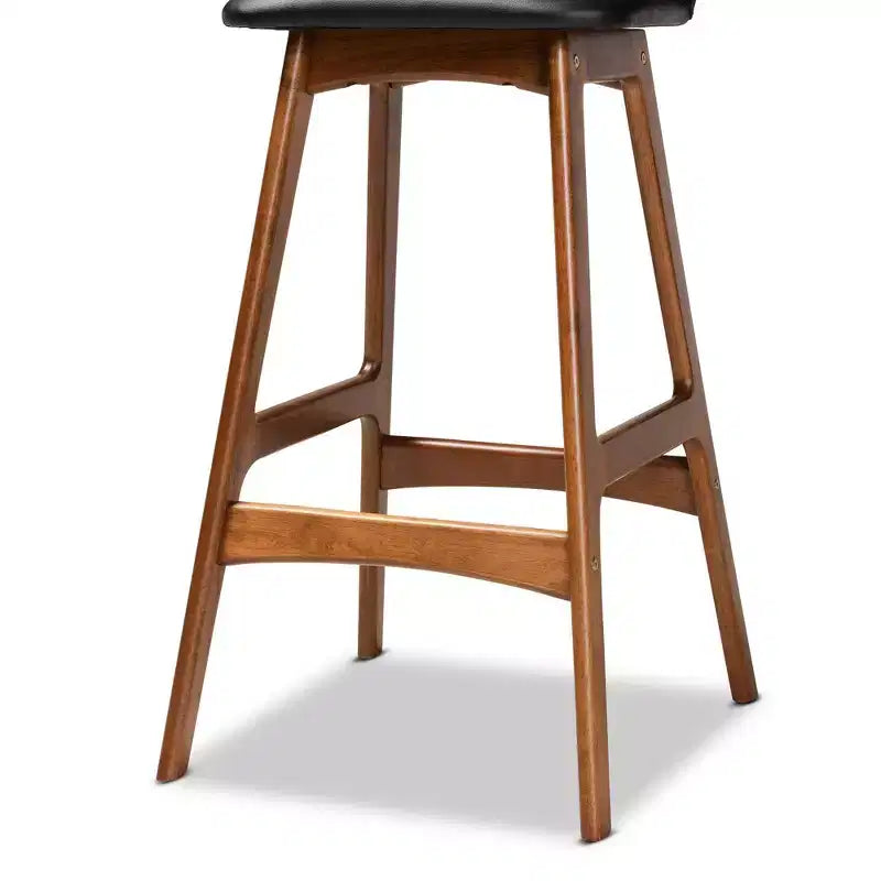 Baxton Studio 2 taburetes Darrin de piel sintética y madera negro/nogal/marrón: Asiento ovalado tapizado, altura fija de 76,2 cm