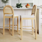 Nathan James Bailey Taburete de bar con respaldo curvado de altura de mostrador, madera natural de roble, ratán crema bouclé: tapizado, capacidad de 136 kg