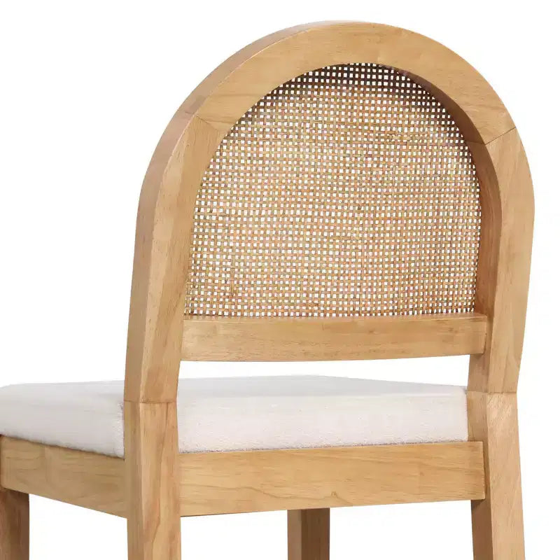 Nathan James Bailey Taburete de bar con respaldo curvado de altura de mostrador, madera natural de roble, ratán crema bouclé: tapizado, capacidad de 136 kg