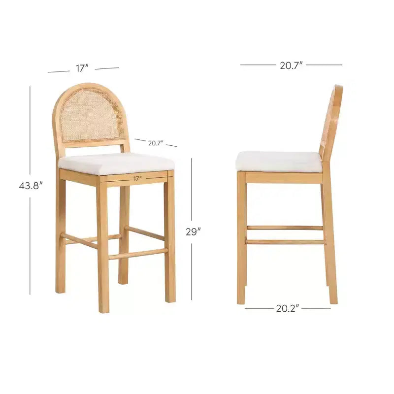 Nathan James Bailey Taburete de bar con respaldo curvado de altura de mostrador, madera natural de roble, ratán crema bouclé: tapizado, capacidad de 136 kg