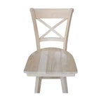 Taburete de barra Charlotte con altura de mostrador, giratorio y retorno automático sin terminar - International Concepts: Estructura de madera, diseño de respaldo en X, limpieza localizada