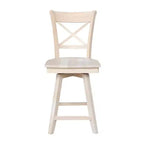 Taburete de barra Charlotte con altura de mostrador, giratorio y retorno automático sin terminar - International Concepts: Estructura de madera, diseño de respaldo en X, limpieza localizada