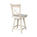 Taburete de barra Charlotte con altura de mostrador, giratorio y retorno automático sin terminar - International Concepts: Estructura de madera, diseño de respaldo en X, limpieza localizada