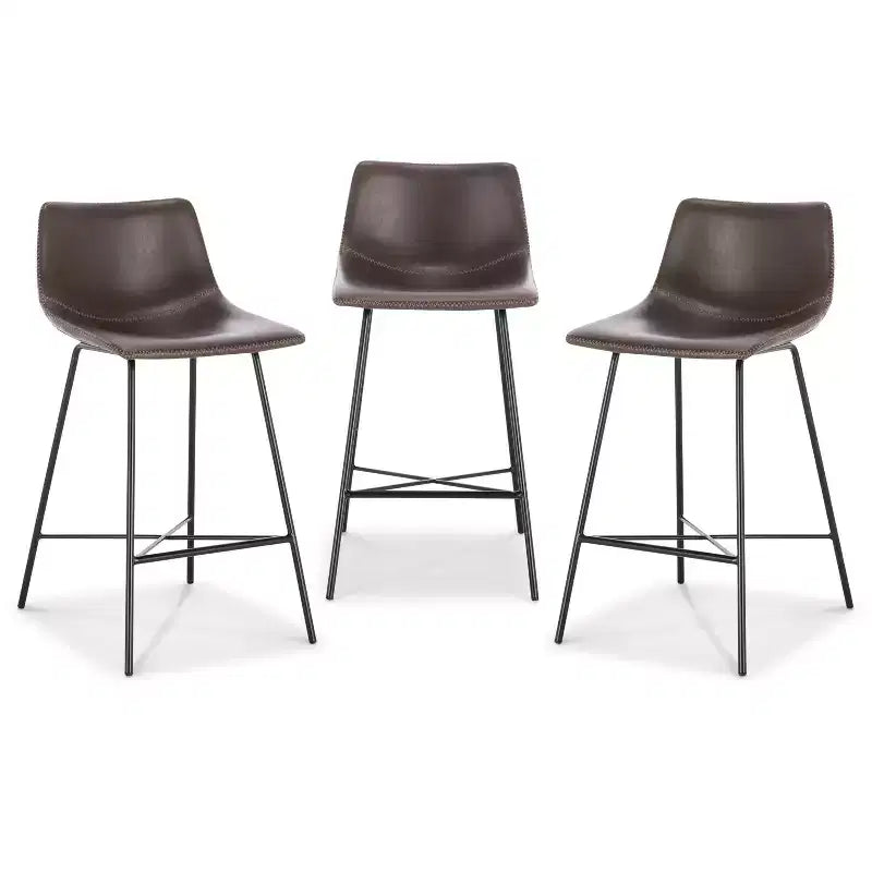 Poly & Bark Set of 3 24" High Paxton Counter Height Barstools Brown: Upholstered, Steel Frame, Modern Design