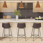 Poly & Bark Juego de 3 taburetes de bar Paxton de 61 cm de altura, color marrón: tapizados, estructura de acero, diseño moderno