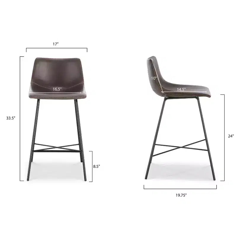 Poly & Bark Juego de 3 taburetes de bar Paxton de 61 cm de altura, color marrón: tapizados, estructura de acero, diseño moderno