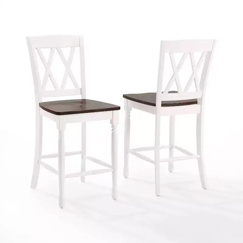 Juego de 2 taburetes de bar de altura de mostrador Shelby, blanco envejecido - Crosley: Estructura de madera de caucho, sin tapizar, diseño tradicional