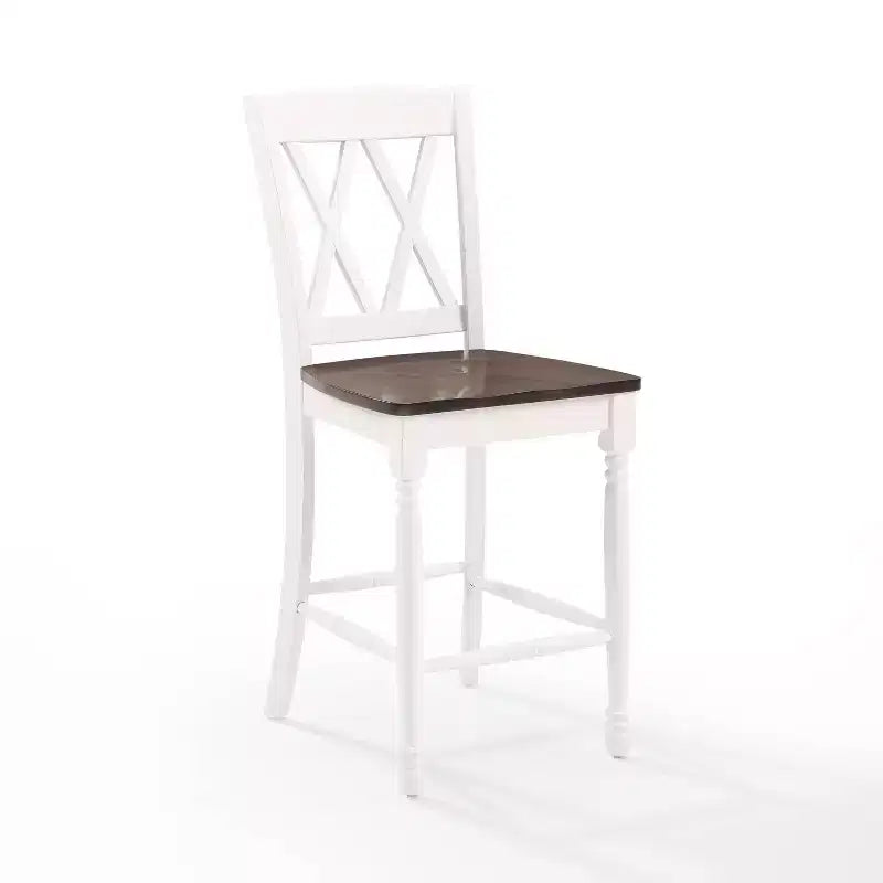 Juego de 2 taburetes de bar de altura de mostrador Shelby, blanco envejecido - Crosley: Estructura de madera de caucho, sin tapizar, diseño tradicional
