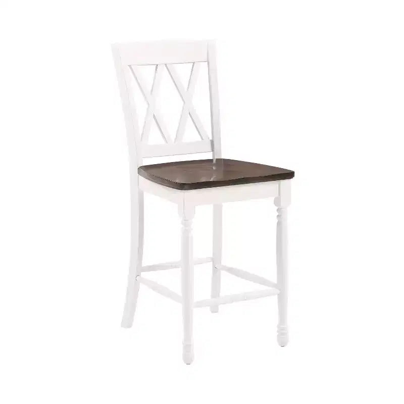 Juego de 2 taburetes de bar de altura de mostrador Shelby, blanco envejecido - Crosley: Estructura de madera de caucho, sin tapizar, diseño tradicional
