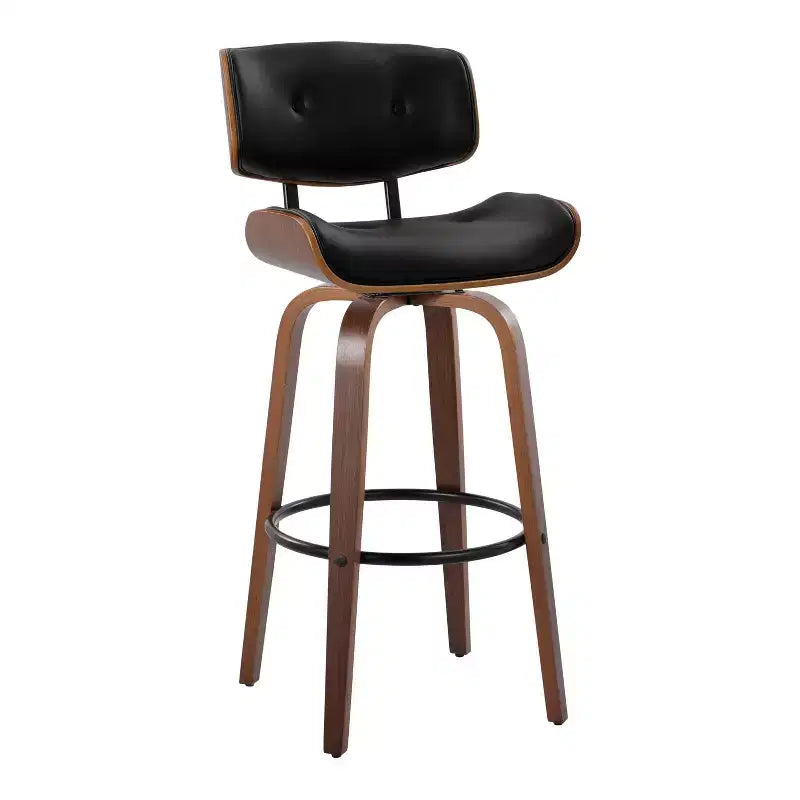 Juego de 2 taburetes de bar Lombardi Nogal/Negro - LumiSource: Altura fija de mediados de siglo, capitoné, asiento de 30.5"
