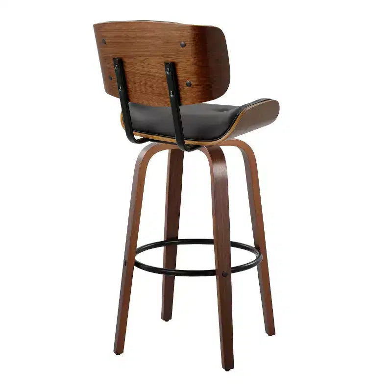 Juego de 2 taburetes de bar Lombardi Nogal/Negro - LumiSource: Altura fija de mediados de siglo, capitoné, asiento de 30.5"