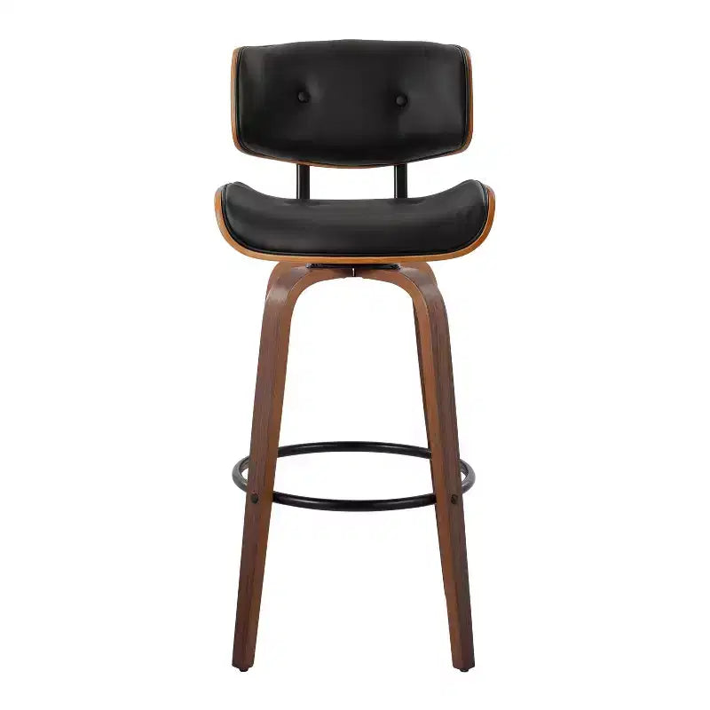 Juego de 2 taburetes de bar Lombardi Nogal/Negro - LumiSource: Altura fija de mediados de siglo, capitoné, asiento de 30.5"