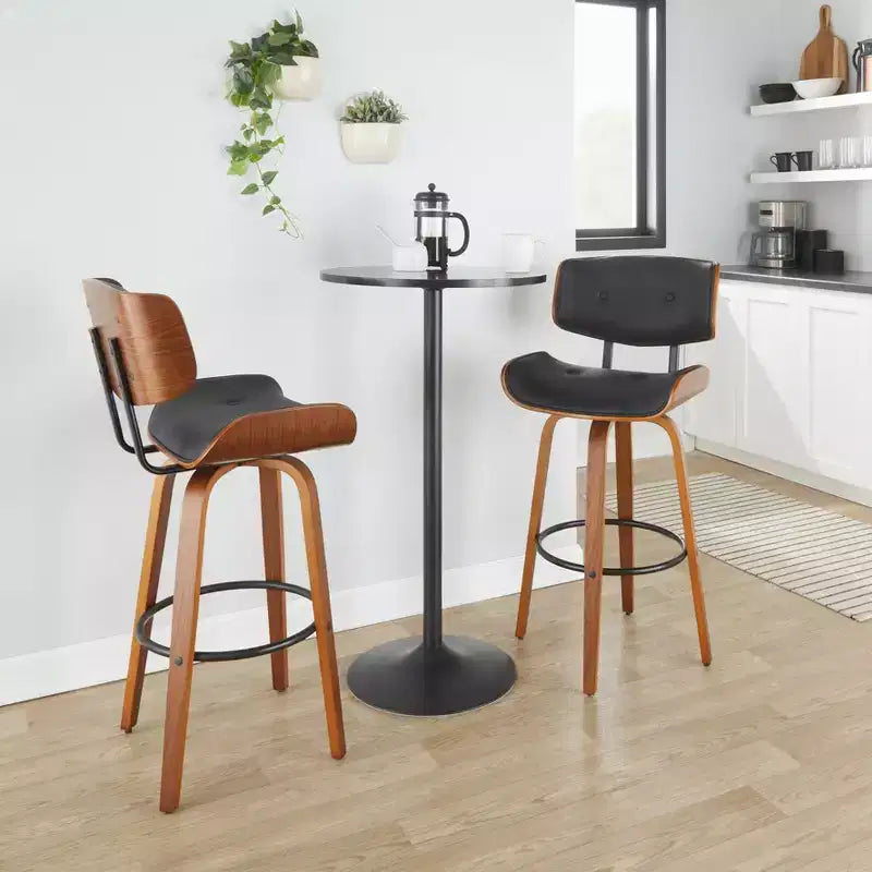Juego de 2 taburetes de bar Lombardi Nogal/Negro - LumiSource: Altura fija de mediados de siglo, capitoné, asiento de 30.5"