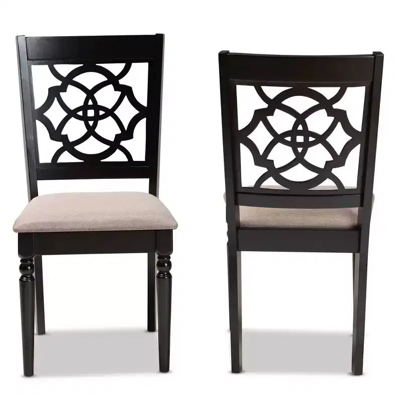 Juego de 2 sillas de comedor de tela Renaud con diseño de respaldo calado - Baxton Studio: madera de roble, acolchado de espuma