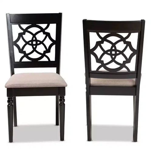Juego de 2 sillas de comedor de tela Renaud con diseño de respaldo calado - Baxton Studio: madera de roble, acolchado de espuma