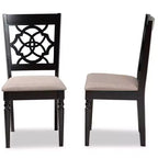 Juego de 2 sillas de comedor de tela Renaud con diseño de respaldo calado - Baxton Studio: madera de roble, acolchado de espuma