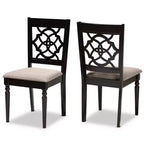 Juego de 2 sillas de comedor de tela Renaud con diseño de respaldo calado - Baxton Studio: madera de roble, acolchado de espuma