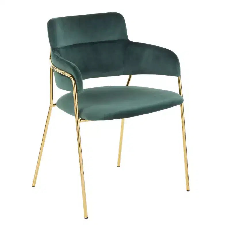 Juego de 2 sillas contemporáneas Napoli, doradas/terciopelo verde esmeralda - LumiSource: cromado, patas metálicas, protectores de suelo
