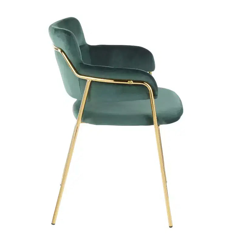 Juego de 2 sillas contemporáneas Napoli, doradas/terciopelo verde esmeralda - LumiSource: cromado, patas metálicas, protectores de suelo